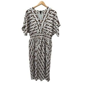 Ann Taylor Chain Link V Neck Maxi Dress Women's Sz Medium Elastic Waist